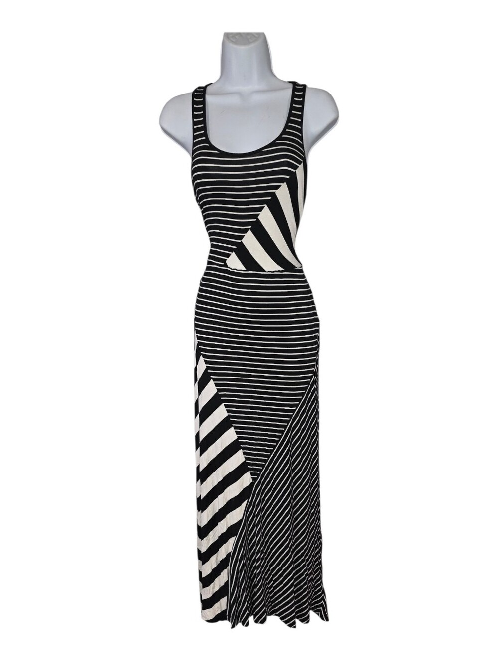 Kensie Black and White Striped Sleeveless Maxi Dress XS/S
